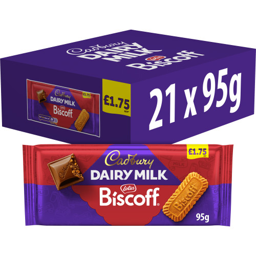 CADBURY DAIRY MILK BISCOFF BISCUIT CHOCOLATE BAR 21x95G PMP &Acirc;&pound;1.75