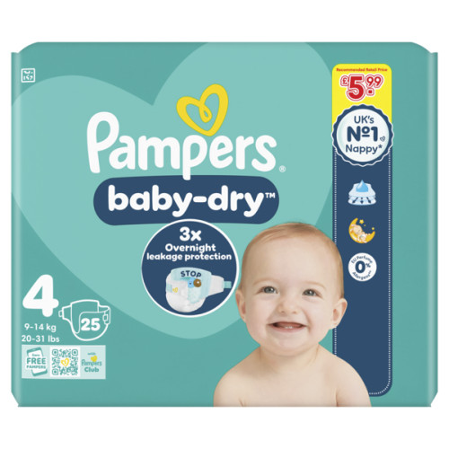 PAMPERS BABY DRY NAPPIES SIZE 4 CARRY PACK 4x25s PMP &Acirc;&pound;5.99