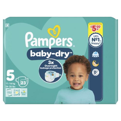 PAMPERS BABY DRY NAPPIES SIZE 5 CARRY PACK 4x23s PMP &Acirc;&pound;5.99