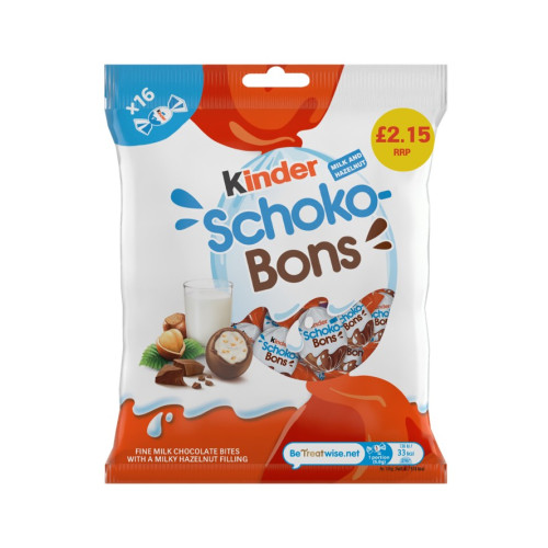 KINDER SCHOKO BONS CHOCOLATE BAG 16x100G PMP &Acirc;&pound;2.15