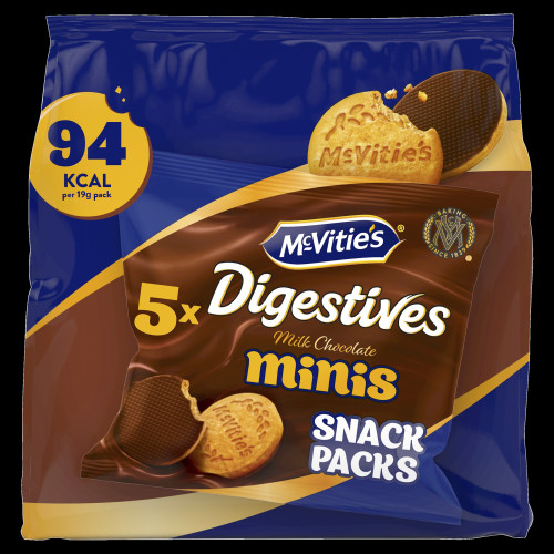 MCVITIES MILK MINI CHOCOLATE DIGESTIVES BISCUIT 5 PACK 8x19G
