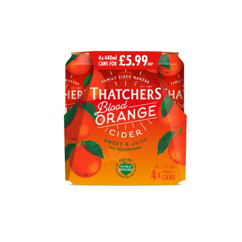 THATCHERS BLOOD ORANGE CIDER 4 PACK CAN 6x440ML PMP &Acirc;&pound;5.99