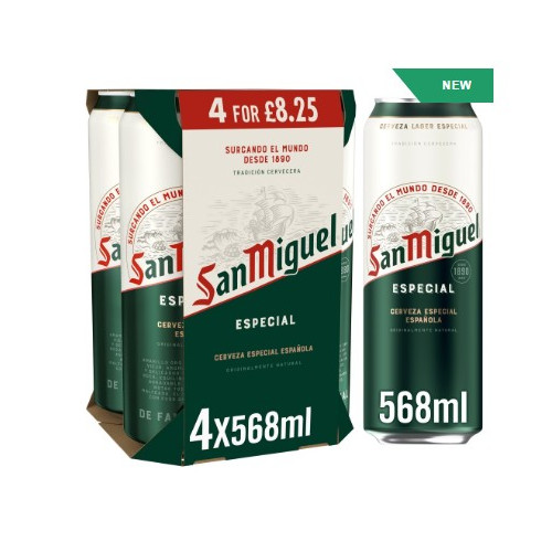 SAN MIGUEL PREMIUM LAGER 4 PACK CAN 6x568ML PMP &Acirc;&pound;8.25