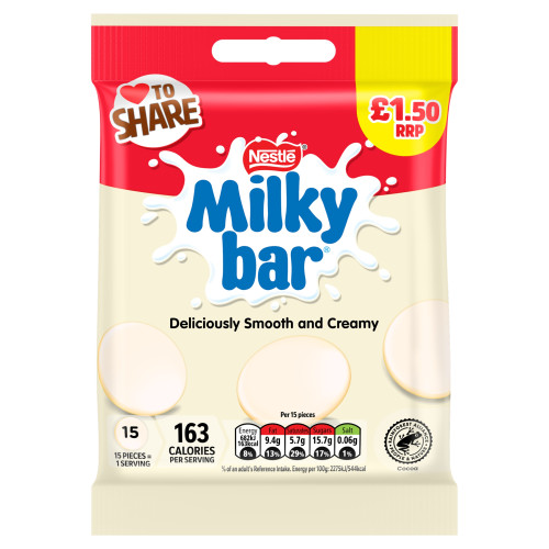 MILKYBAR GIANT BUTTON WHITE CHOCOLATE SHARING BAG 12x85G PMP &Acirc;&pound;1.50