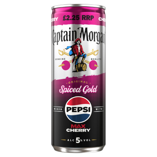 CAPTAIN MORGAN SPICED GOLD & PEPSI MAX CHERRY READY TO DRINK CAN 12x250ML PMP &Acirc;&pound;2.25