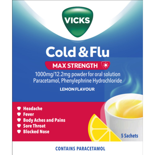 VICKS COLD & FLU MAX STRENGTH LEMON FLAVOUR 6x5s