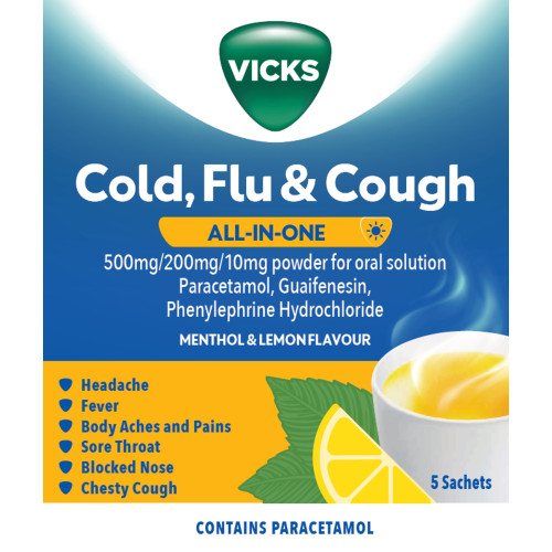 VICKS COLD & FLU ALL IN ONE LEMON MENTHOL FLAVOUR 6x5s