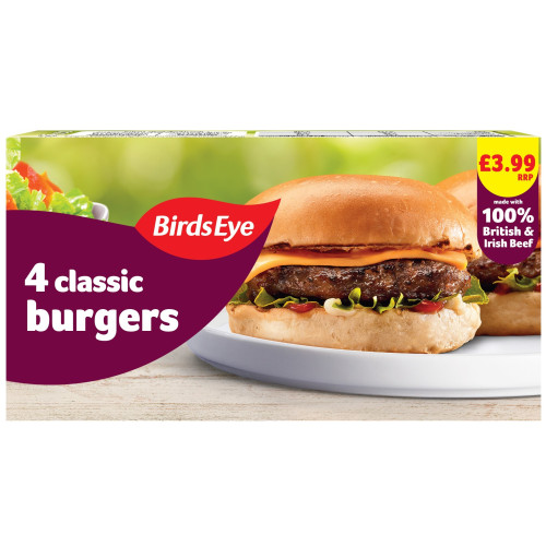 BIRDS EYE BEEF BURGERS 4 PACK 10x227G PMP &Acirc;&pound;3.99